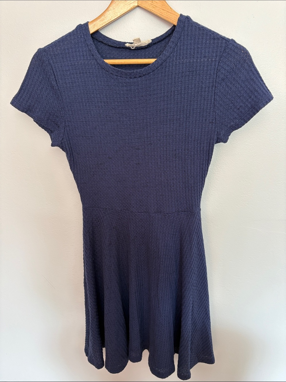 Rolla Coster Navy Textured Short Sleeve Fit-and-Flare Dress